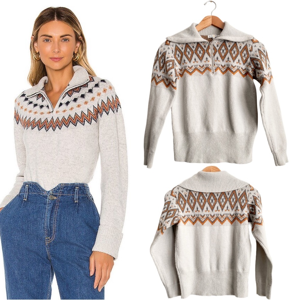 Woven Heart Cream and Brown Patterned Sweater